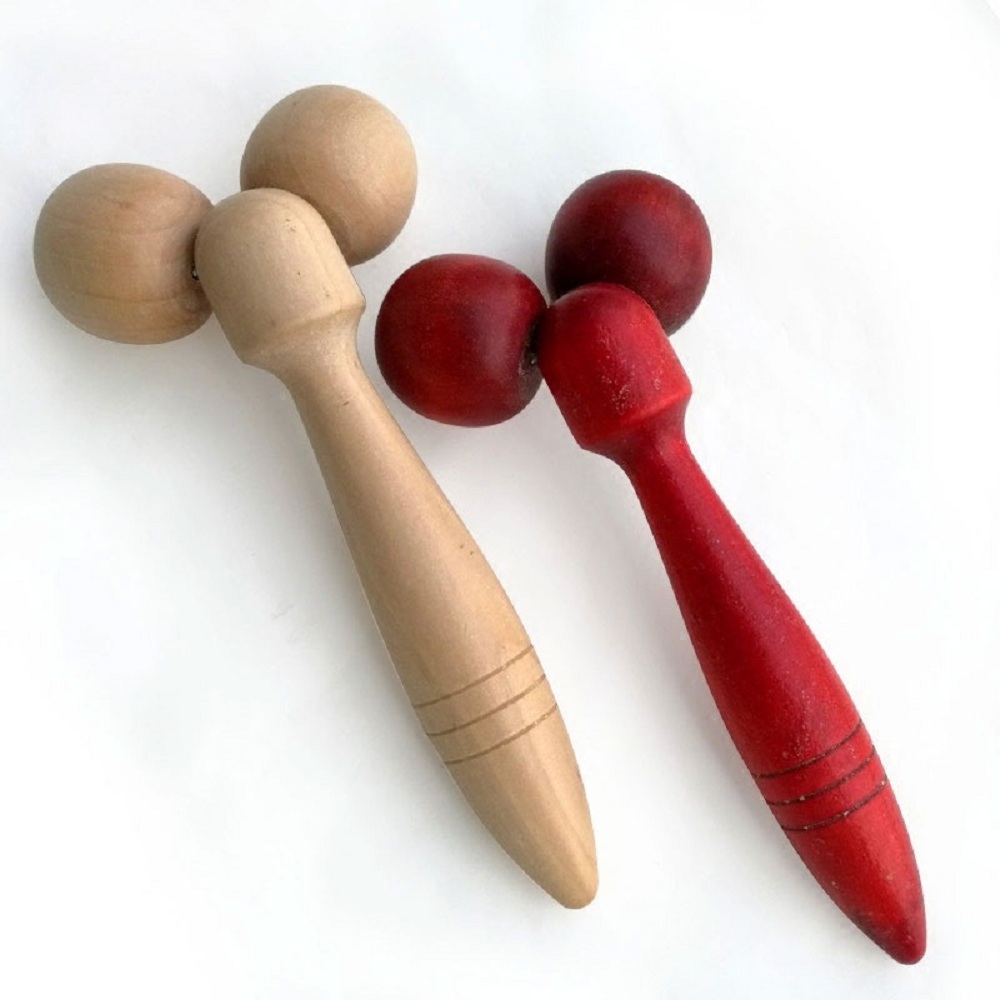 Two Wheel Handle Wood Massager 3